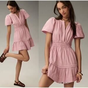 by Anthropology Petite Medium Somerset Mini Dress Lilac with Puffed Sleeves NWT